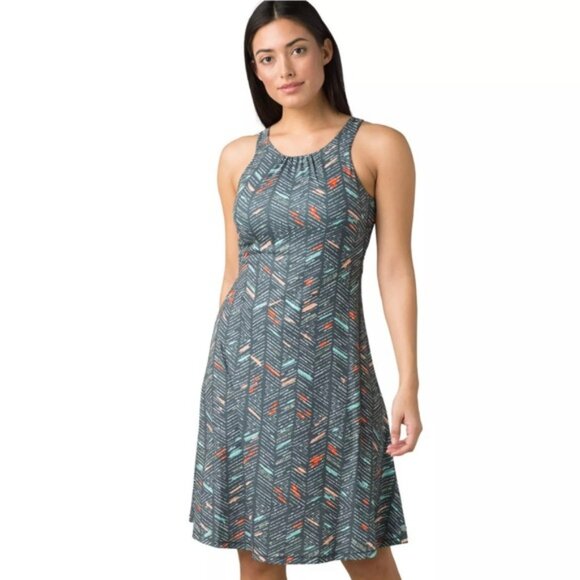 NWT PrAna Skypath Chalkboard Sketch Open Back Shelf Bra Dress MEDIUM - Picture 1 of 13